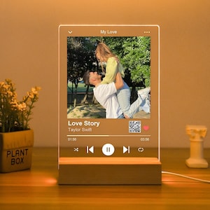 Custom Song Plaque With Picture / Album Cover,Personalized Music Plaque, Photo Night Light, Music Lover Gift, Valentines Day Gift For Him White