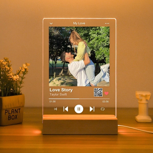 Custom Song Plaque With Picture / Album Cover,Personalized Music Plaque, Photo Night Light, Music Lover Gift, Valentines Day Gift For Him