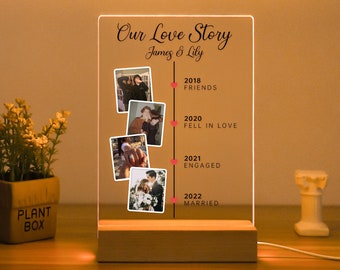 Veilleuse date anniversaire de mariage pour couple, photo personnalisée avec lampe de date, plaque pour événements commémoratifs, cadeau Saint Valentin pour elle