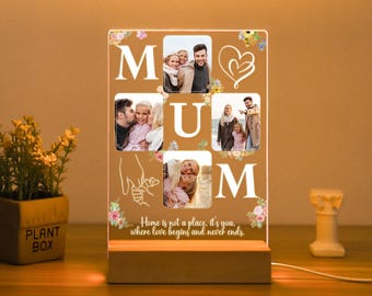 Personalized Photo Night Light, Mother Gifts Acrylic Plaque, Mum Gift from Daughter, Mother's Day Gift, Photo Collage Birthday Gift for Mom