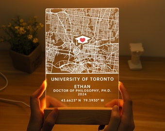 Custom College School Graduation Night Light, Personalized Campus Map Plaque, Acrylic LED Light Map Gifts, Gift for Him/ Her Class of 2024