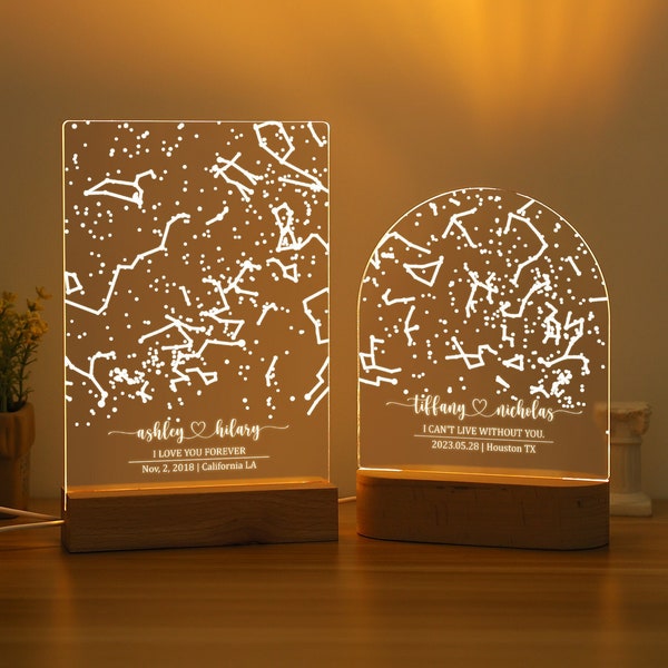 Star Map Night Light, Custom Star Map by Date, Night Sky by Date, Engagement Gift for Him and Her, Personalized Constellation Map