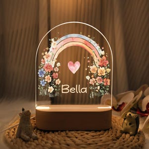 Personalized Floral Baby Night Light with Name, Rainbow Flower LED Night Light, Light Up Girl Gift, Nursery Decor, Christening Gift for Kids