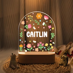 Personalized Girls Bedroom Night Light, Floral Printed Name Lamp, Custom Girls Bedroom Decor, Girls Nursery, Flower LED Light, Acrylic Lamp