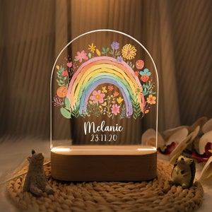 Personalized Flower Rainbow Night Light,Name Night Light, Baby Room Decor, Christmas Gift For Kids, Bedroom Lamp, Toddler Lamp, Newborn Gift