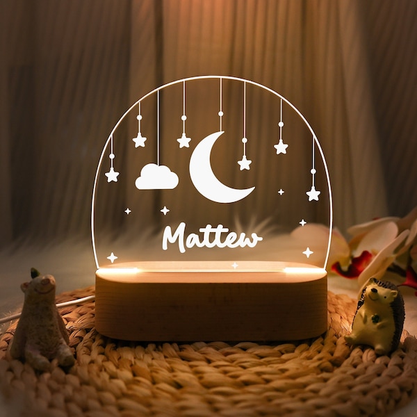 Personalisiertes Nachtlicht für Baby, Mond-Sterne-Wolken, benutzerdefinierte Nachtlicht mit Name, Geschenk für Kinder, Kinderzimmer Dekor, Schlafzimmer Lampe, Neugeborenen Geschenk