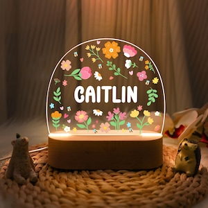 Custom Floral Girls Bedroom Night Light, Floral Printed Name Plaque, Girls Bedroom Decor, Girls Nursery, Toddler Bedside Lamp, Birthday Gift