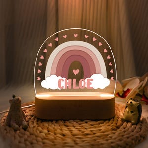 Personalized Pink Rainbow Night Light with Name, Girl Baby Room Decor, Bedroom Lamp, Toddler Lamp, Baptism Gift, Baby Shower Gift for Girl