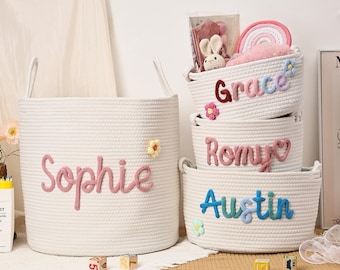 Cesta personalizada hecha a mano con nombre, almacenamiento para el hogar, cesta de juguetes para bebé, regalo para baby shower, artículos para mascotas para bebés peludos, regalo con nombre para recién nacidos