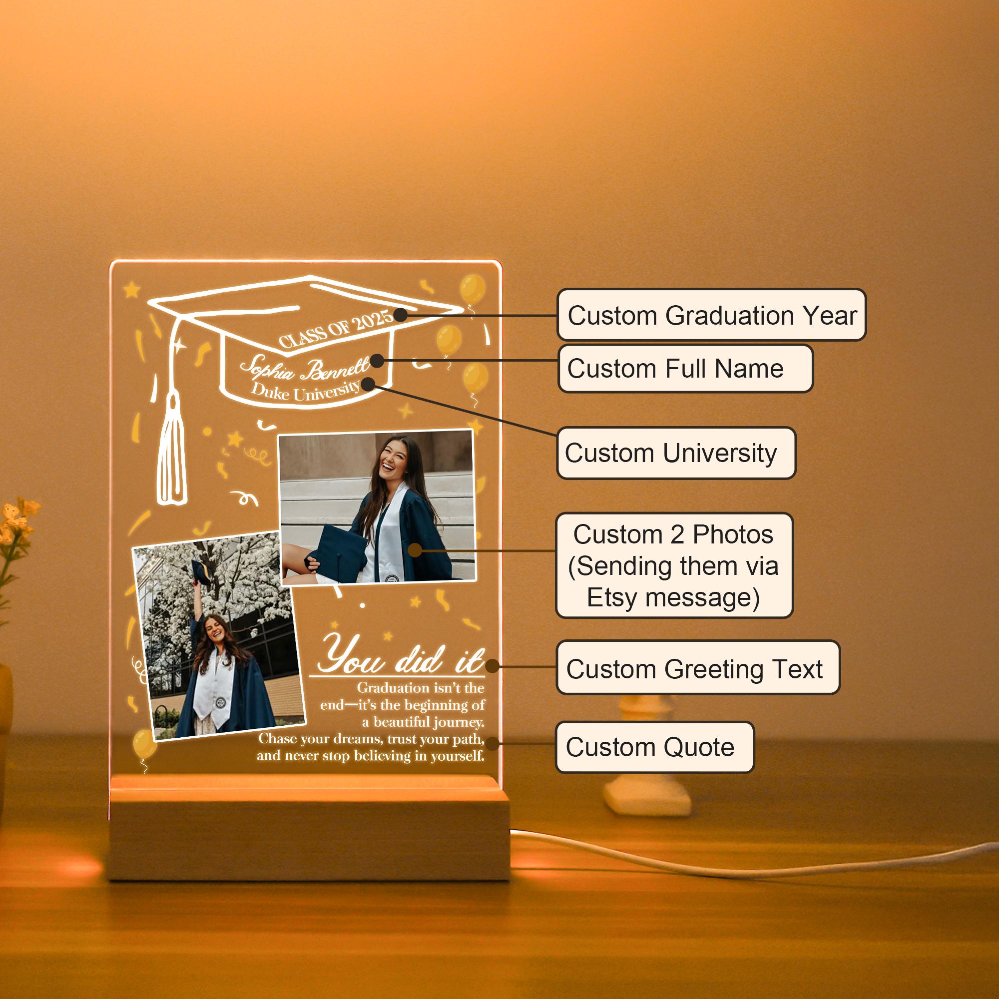 Graduation Led Version Personalised Graduation Photo Frame Night Light With Name, Graduation ...
