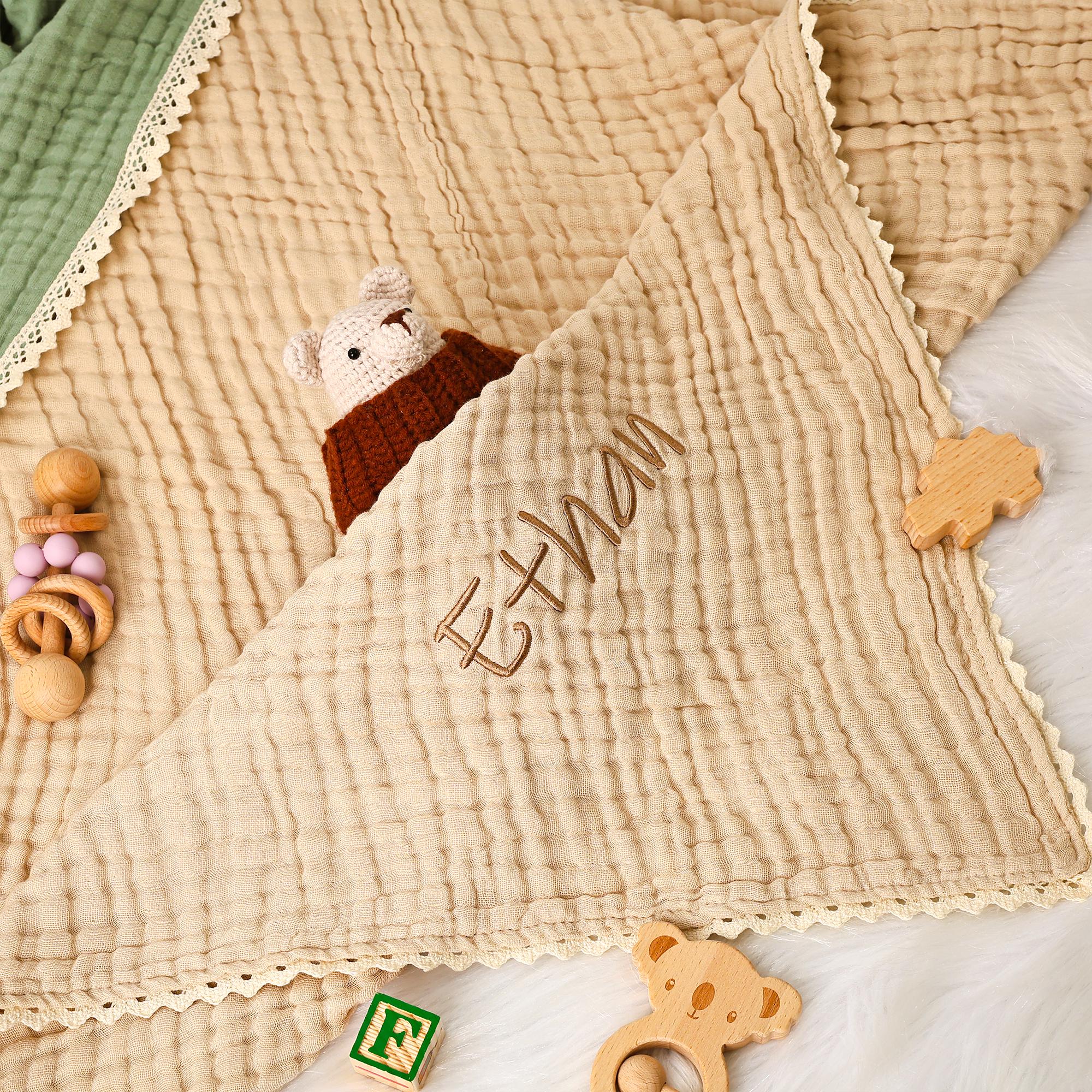Personalized Baby Blanket for Baby Shower Gift, Organic Muslin Blanket, Embroidered Blanket with Name Newborn Gift, Baby Swaddle Blanket