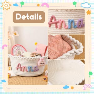 Personlig babykorg med namn, handgjord babyjulklappskorg, babyshowerpresent, babykorg i repbomull, barnrumspresent bild 7