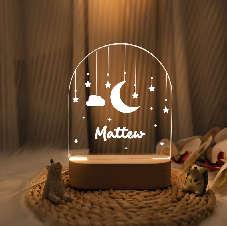 Personalized Night Light for Baby ,Moon Star Clouds, Custom Night Light With Name, Gift For Kids, Nursery Decor, Bedroom Lamp, Newborn Gift image 2