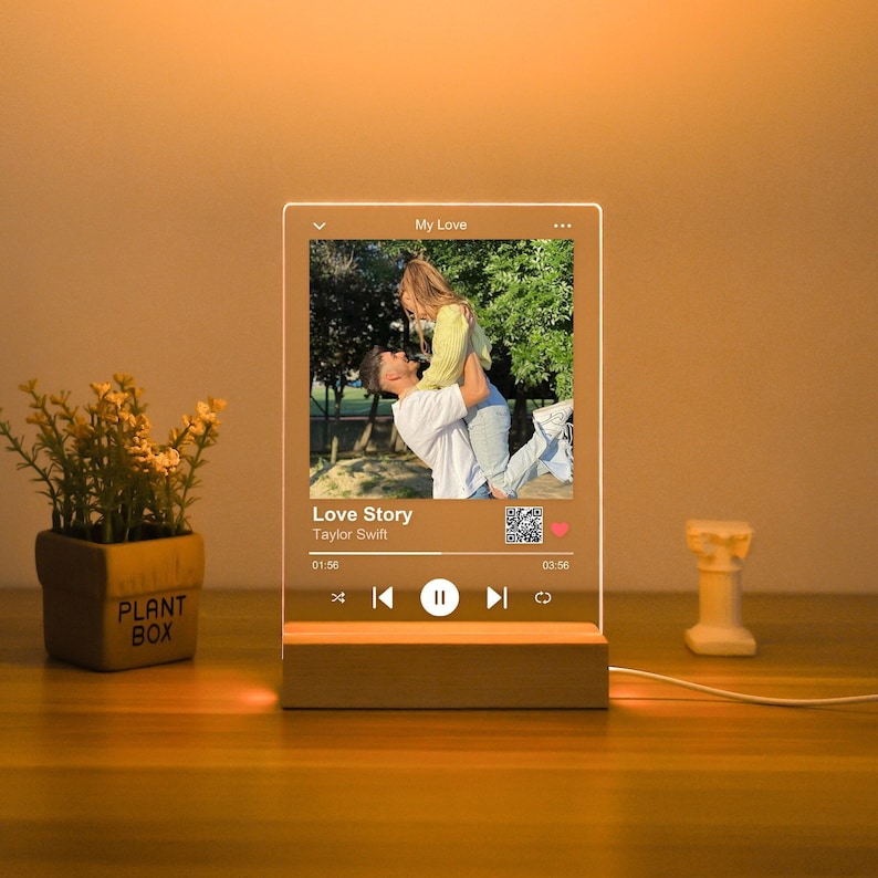 Custom Song Plaque With Picture / Album Cover,Personalized Music Plaque, Photo Night Light, Music Lover Gift, Valentines Day Gift For Him White