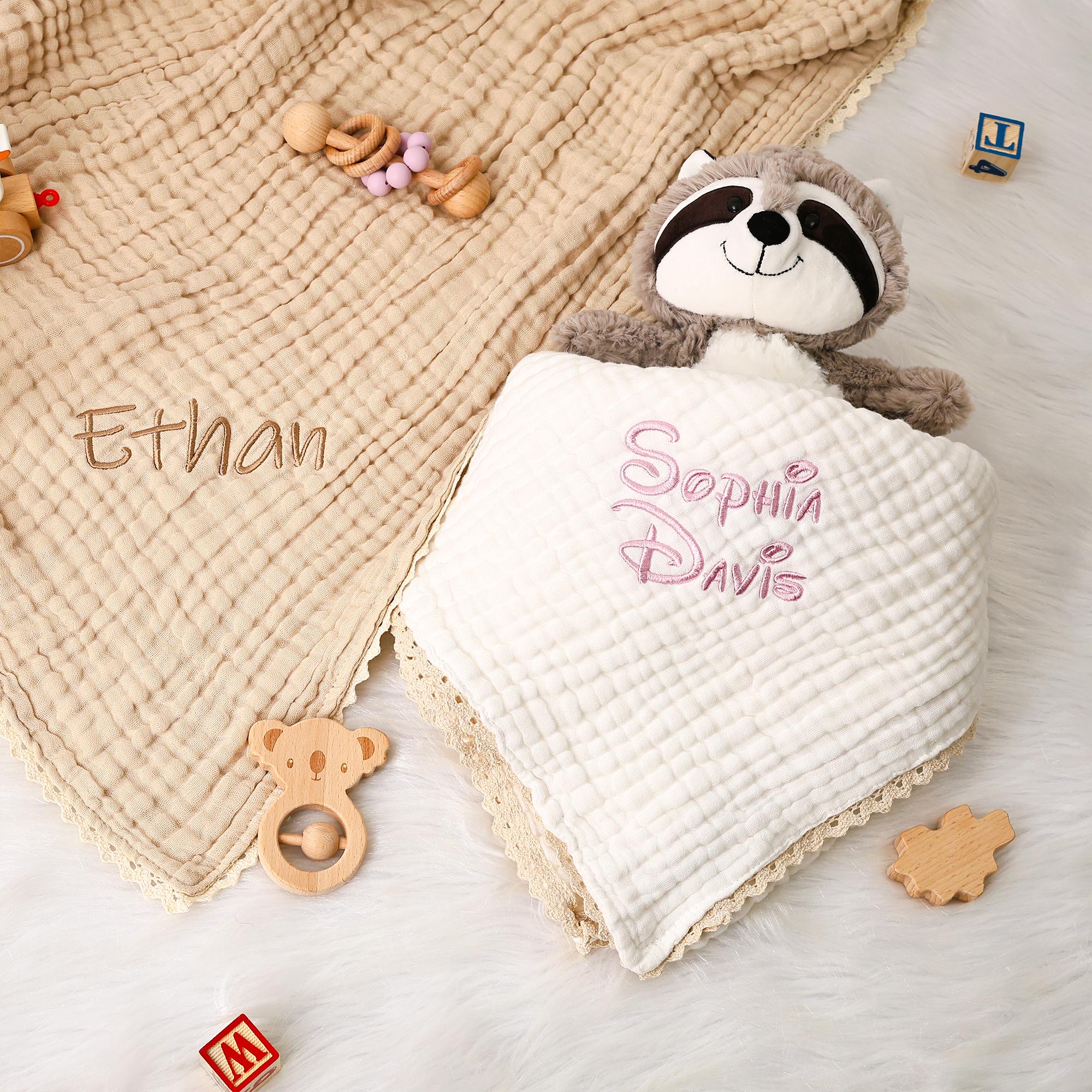 Personalized Baby Blanket for Baby Shower Gift, Organic Muslin Blanket, Embroidered Blanket with Name Newborn Gift, Baby Swaddle Blanket