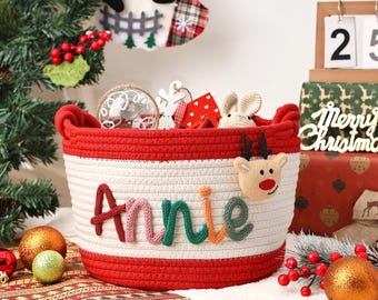 Personalized Baby Basket, Christmas Gift, Cotton Knitted Nursery Basket, Monogrammed Woven Basket, Baby Shower Basket Gift, Grandbaby Gift