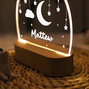 Personalized Night Light for Baby ,Moon Star Clouds, Custom Night Light With Name, Gift For Kids, Nursery Decor, Bedroom Lamp, Newborn Gift image 5