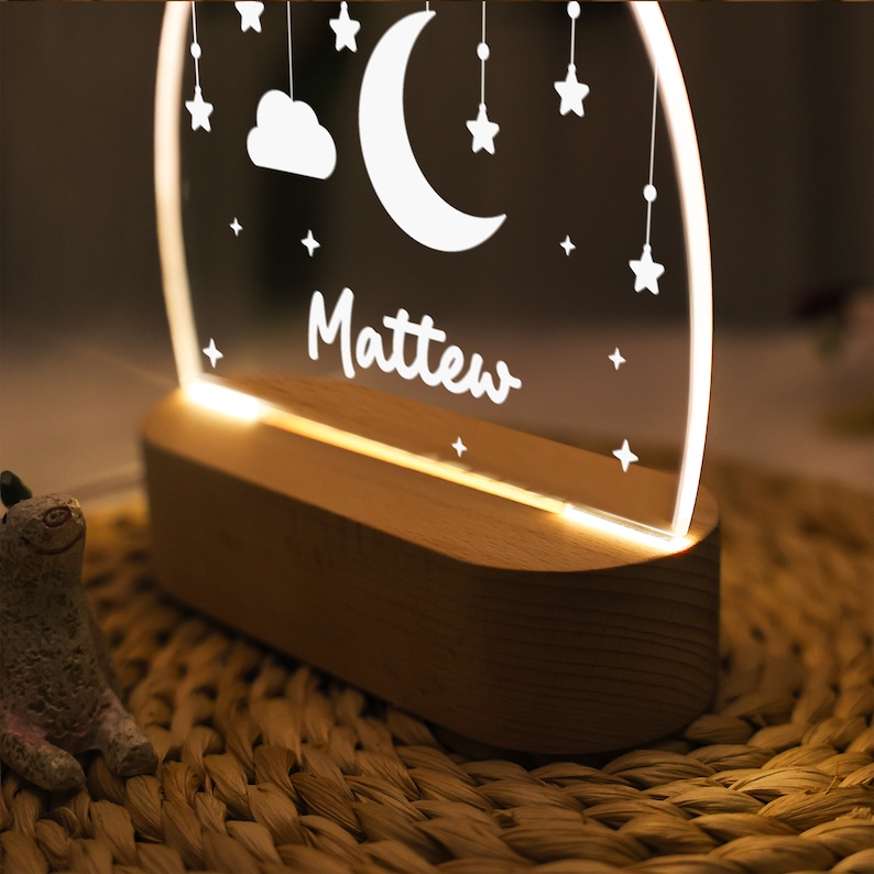 Veilleuse personnalisée pour bébé, nuages d'étoiles de lune, veilleuse personnalisée avec nom, cadeau pour enfants, décoration de chambre de bébé, lampe de chambre à coucher, cadeau de nouveau-né image 5