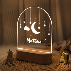 Personalized Night Light for Baby ,Moon Star Clouds, Custom Night Light With Name, Gift For Kids, Nursery Decor, Bedroom Lamp, Newborn Gift 画像 7