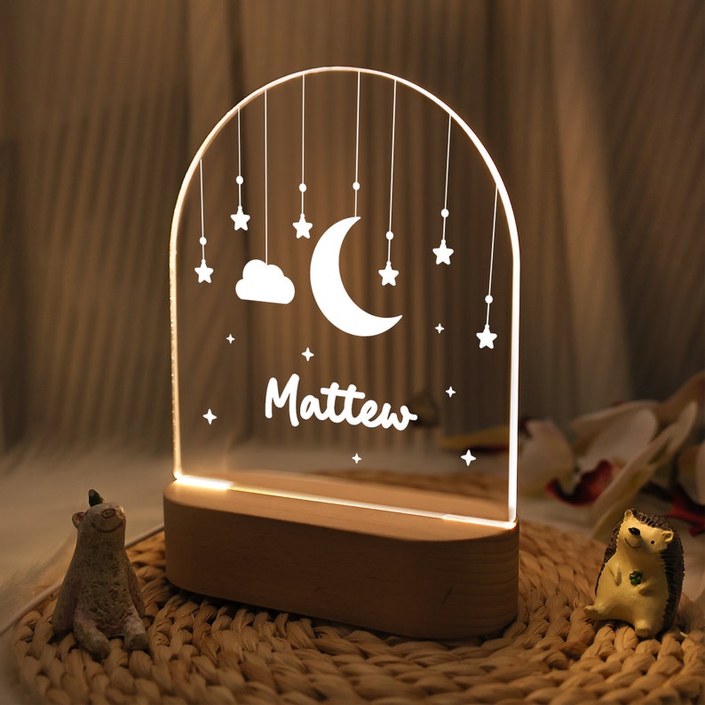 Veilleuse personnalisée pour bébé, nuages d'étoiles de lune, veilleuse personnalisée avec nom, cadeau pour enfants, décoration de chambre de bébé, lampe de chambre à coucher, cadeau de nouveau-né image 7