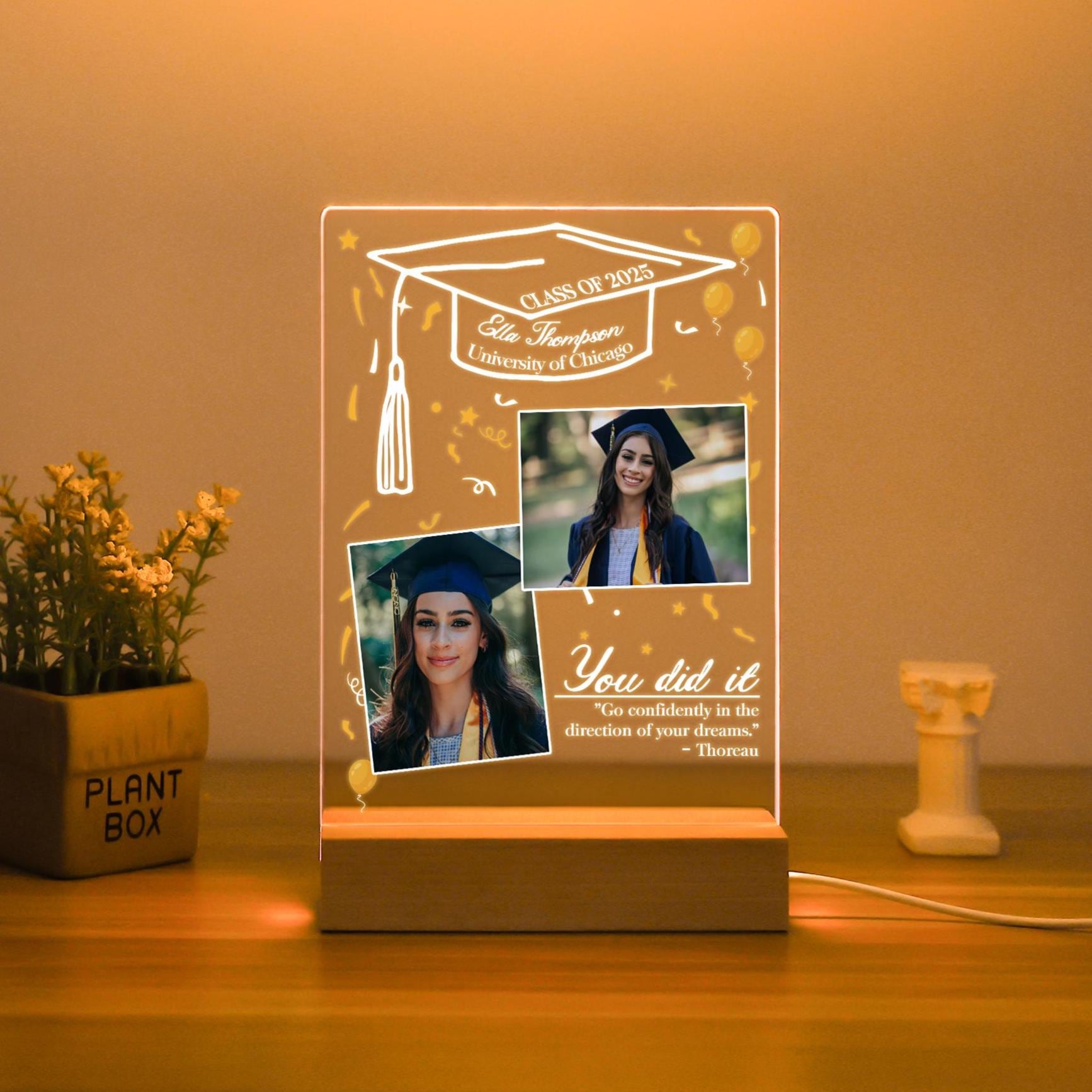 Graduete Frame Personalised Graduation Photo Frame Night Light With Name, Graduation ...