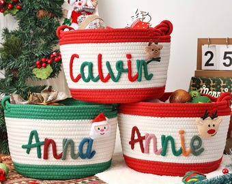 Cesta de algodón navideña personalizada para bebé: almacenamiento navideño con nombre personalizado