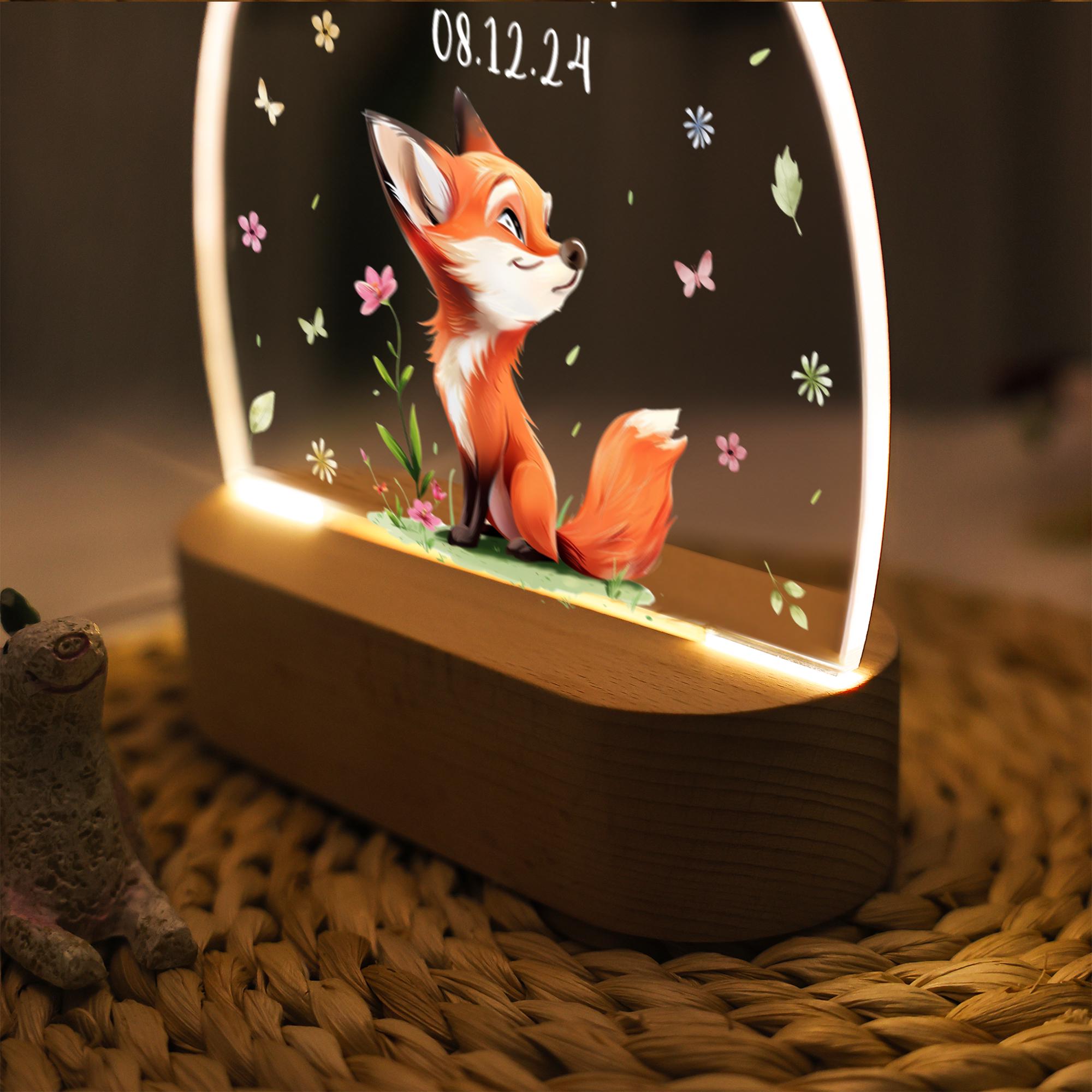Personalised LED Animals With Floral Night Light, Fox Squirrel Plaque ...