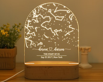 Mapa estelar personalizado por nombre/luz nocturna para citas, mapa personalizado para la primera cita, mapa de constelaciones personalizado, regalos personalizados para parejas, regalos de aniversario