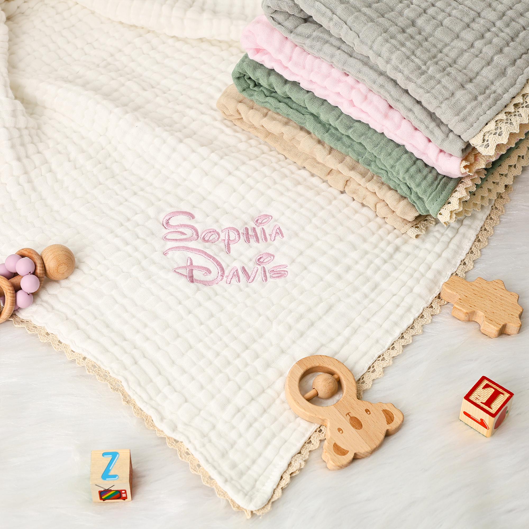 Personalized Baby Blanket for Baby Shower Gift, Organic Muslin Blanket, Embroidered Blanket with Name Newborn Gift, Baby Swaddle Blanket