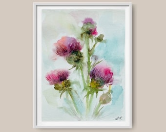 Scotland Thistle watercolor art print Thistle Wall Art Floral Watercolor painting botanical poster Thistle print Scotland watercolor art