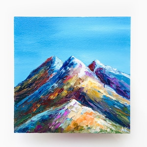 Grand Teton National Park Gemälde Wyoming Original Kunst Berg Wand Kunst Berglandschaft pastos Ölgemälde kleines Kunstwerk 20x20cm von Alla