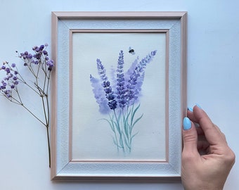 ラベンダー畑の水彩画プリントまたはオリジナル絵画、ラベンダーの絵画