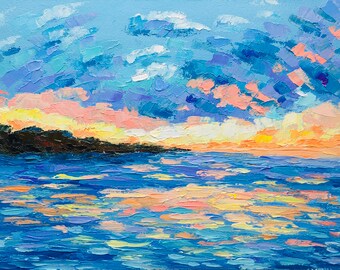 Hawaii Painting Mountains Original Seascape Oil Wall Art Landscape Small Art 10x10 by Olina Svoboda