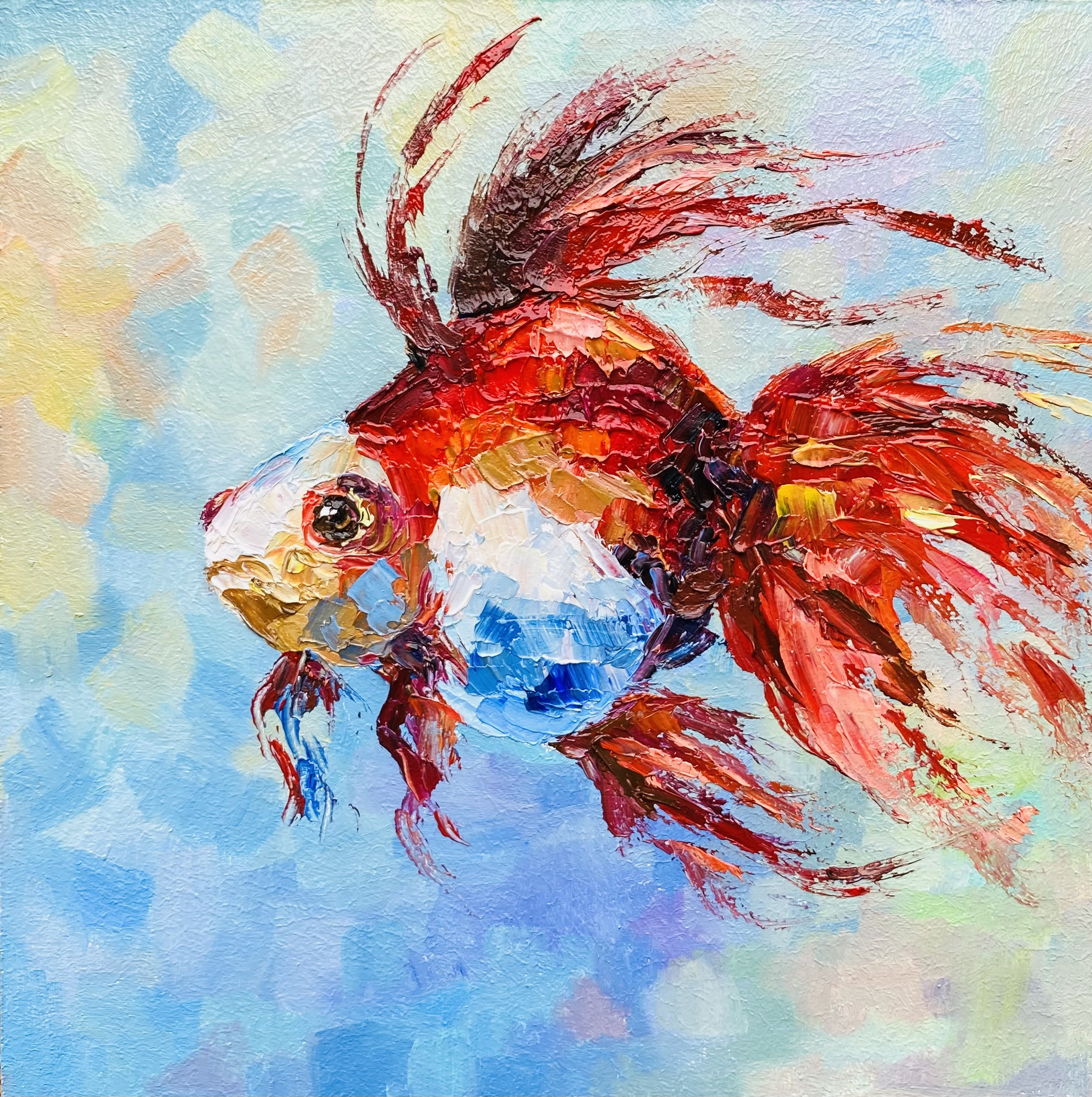金魚の絵画：オリジナルのインパスト魚アート、8x8 - Etsy 日本