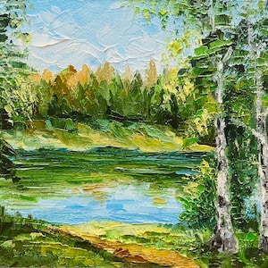 Malowanie brzozy Aspen Oryginalna sztuka olejna Krajobraz Sztuka ścienna Vermont Krajobraz Impasto Malowanie Brzoza Dzieło sztuki 8x12 autorstwa Alla
