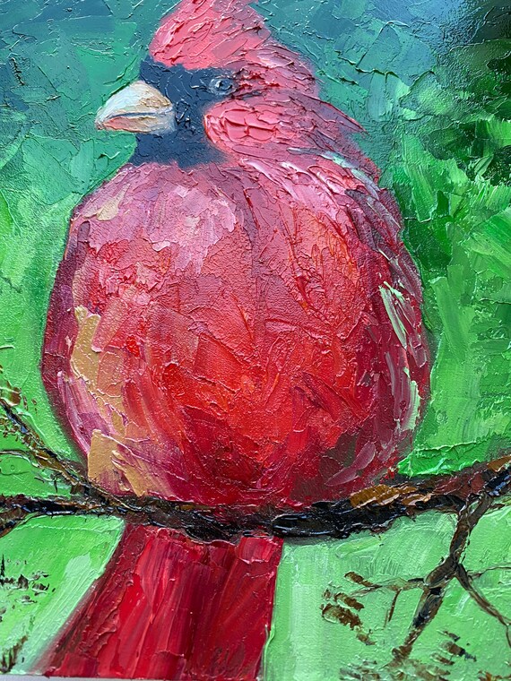 Red Cardinal Painting Original Bird Artwork Red Bird Wall Art Original