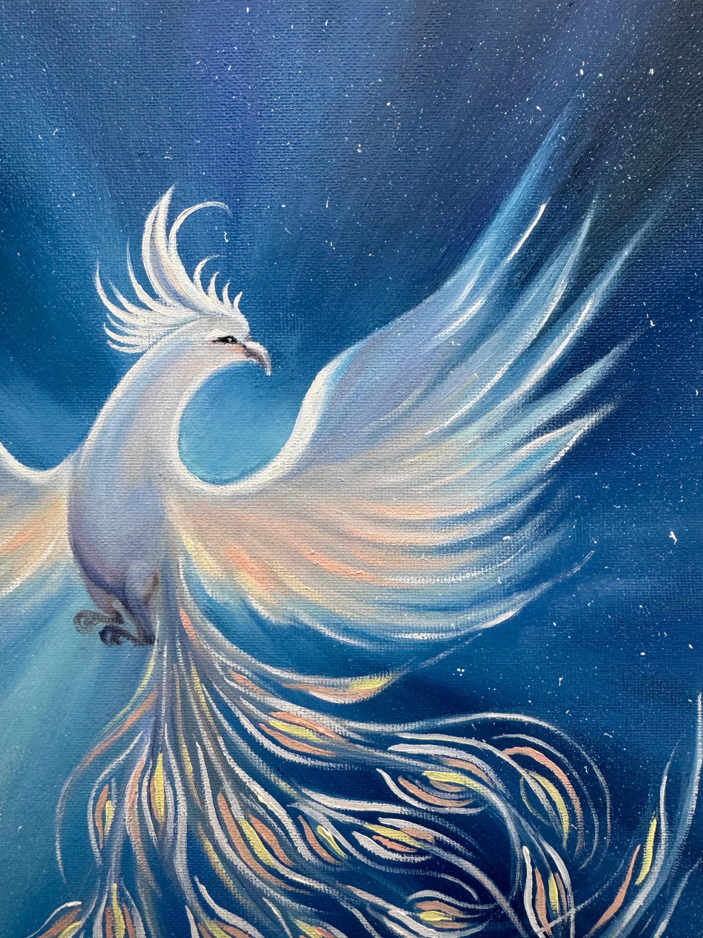 Phoenix Rising Oil Painting: Impasto Fairytale Art, 10x10 Canvas