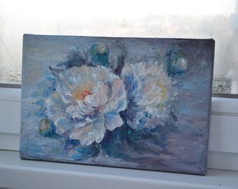 インパスト白牡丹油絵：花の壁アート（8x12） - Etsy 日本