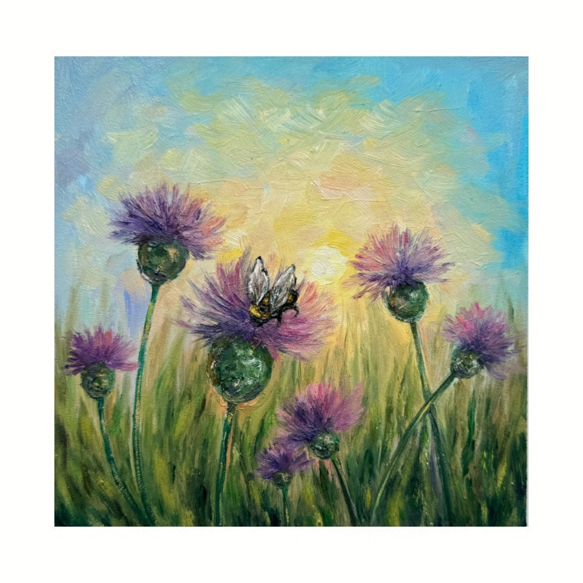 Artery8 Grußkarte 'Watercolour Bumblebee On Scottish Thistle' – Blanko Innen, 17,5x12,5 Cm, Mit Umschlag