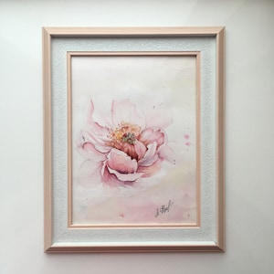 Tender Peony Original watercolor painting frame Pink peony watercolor artwork floral painting peony watercolor wall art peony small art 6x8