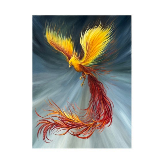Firebird Phoenix Oil Painting on Canvas: Impasto Fairytale Art
