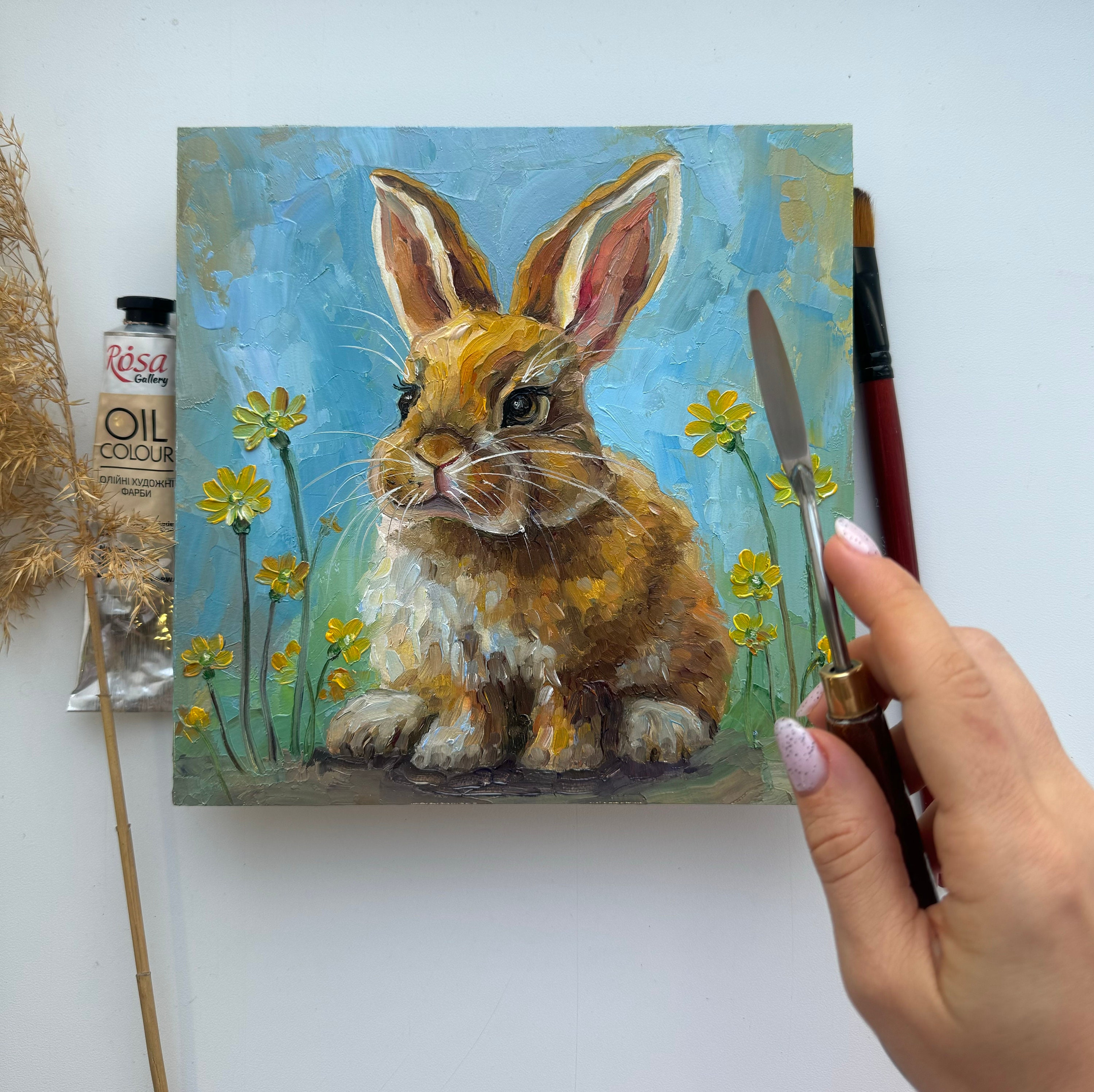 Impasto Bunny Painting: Original Rabbit Oil Art, 8x8 - Etsy