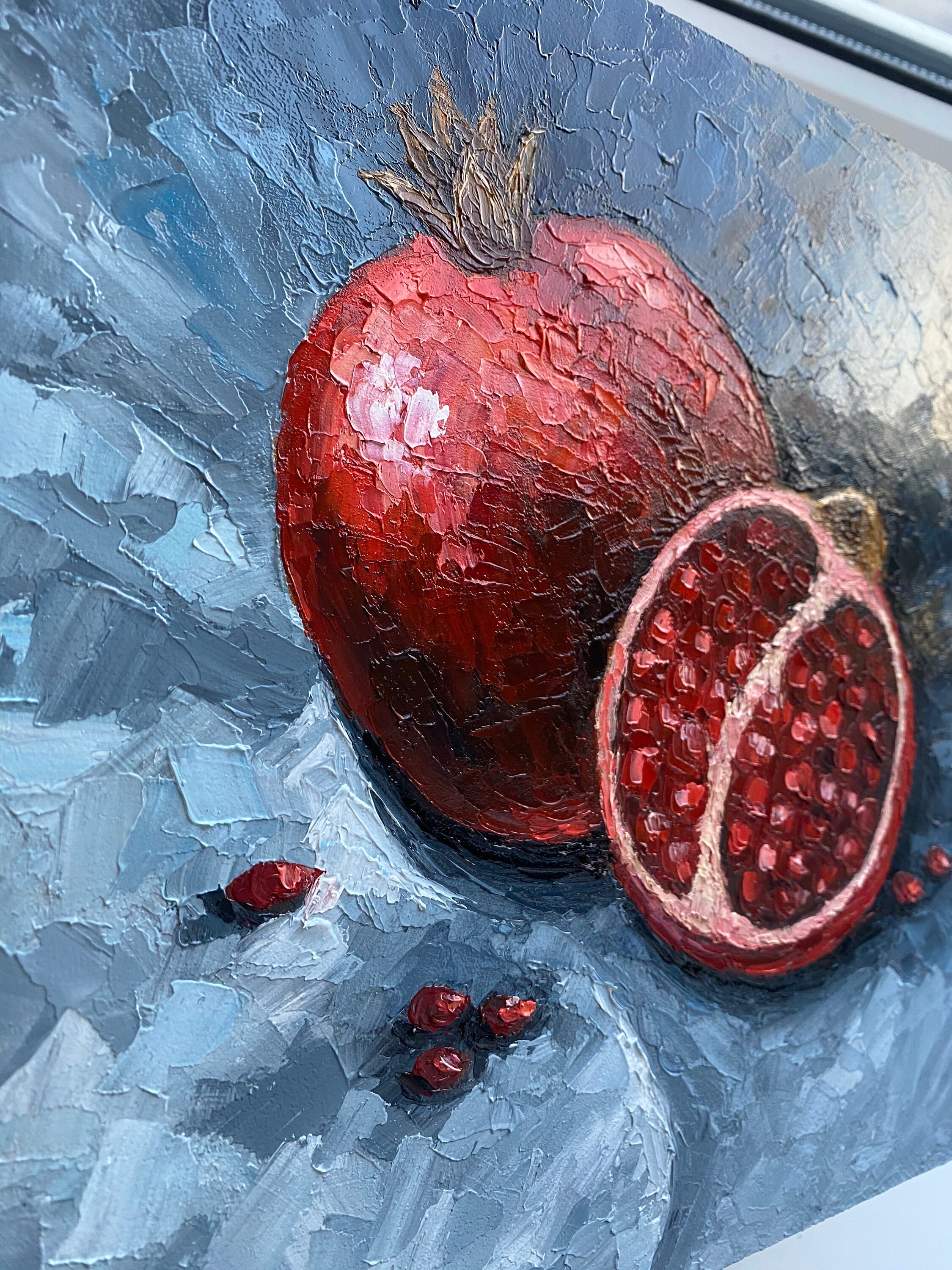 インパストザクロ油絵：オリジナル静物フルーツアート（10x10