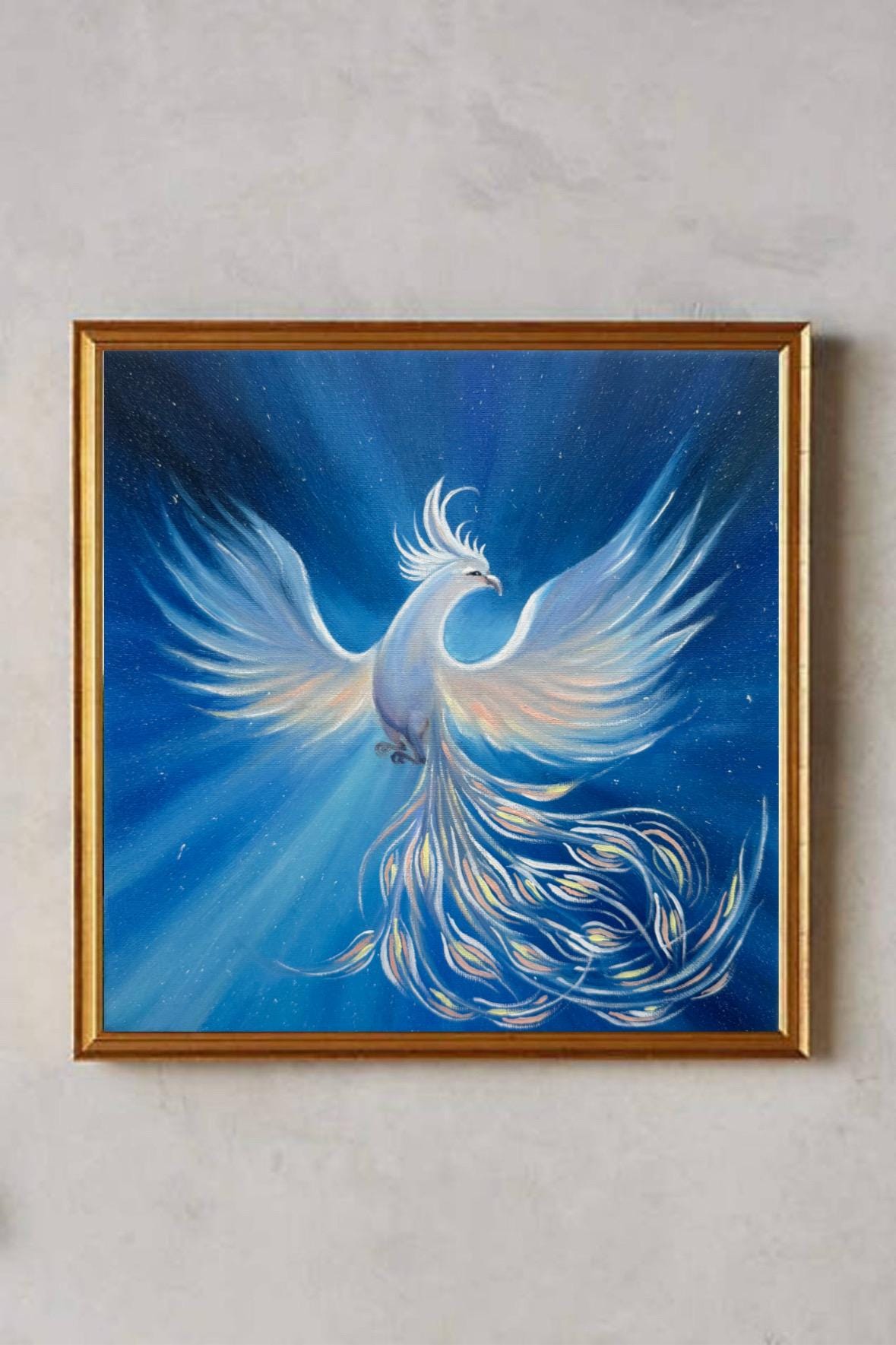 二羽の鳥 絵画 油彩画 油絵 F4 oil painting art Phoenix」 綿布に油彩 / 91×65.2cm/ 2024年 ・ ・ #Phoenix #不死鳥