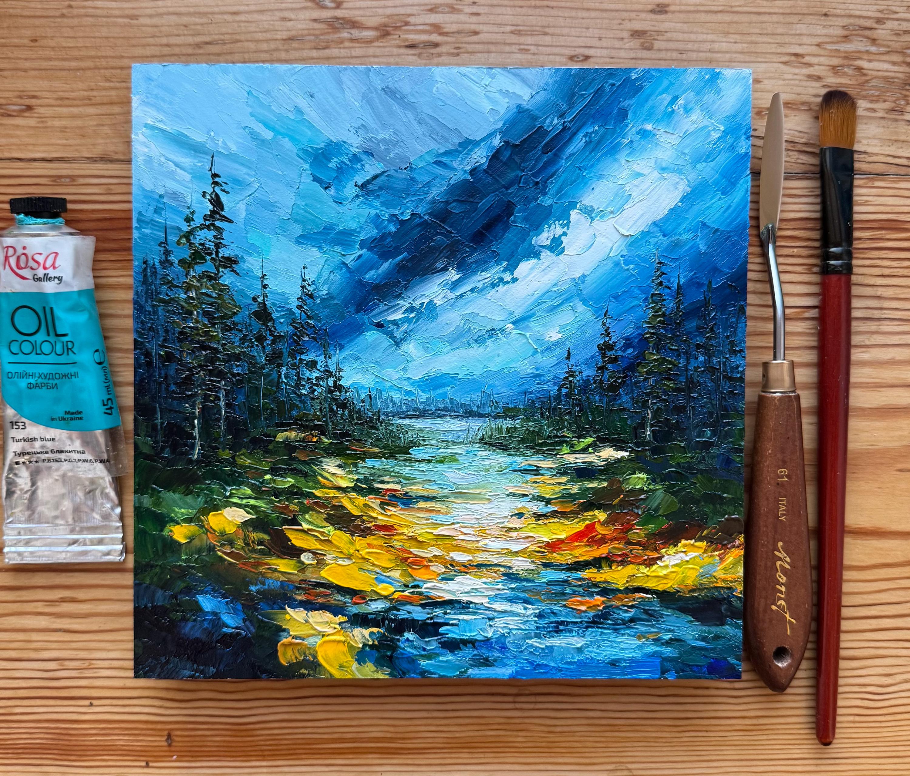 グレイシャー国立公園のインパスト油絵：山の風景画、8x8 - Etsy 日本