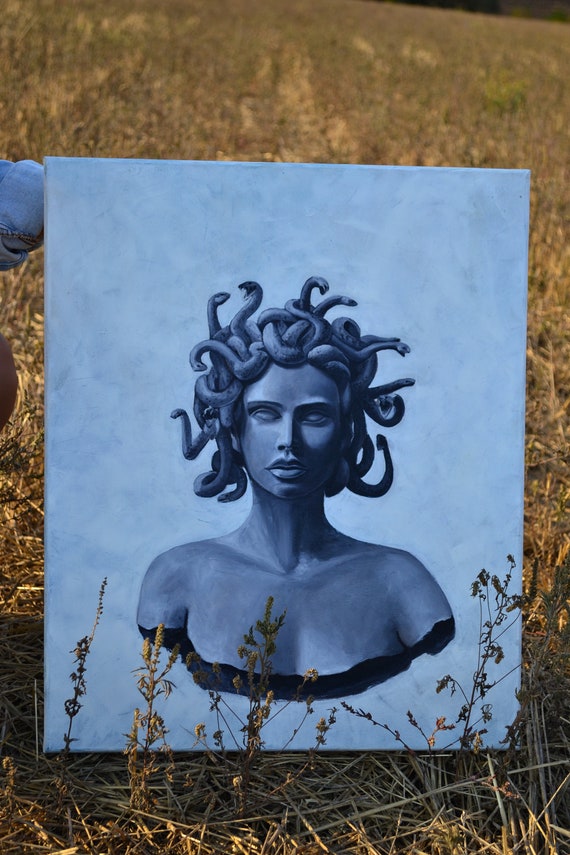 メデューサ・ゴルゴンの油絵：神秘的なギリシャの肖像（45-55 cm