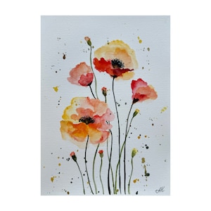 California Poppy Painting original watercolor art floral artwork Poppy Original Wall Art Red Flowers Watercolor Painting Red Poppies Artwork