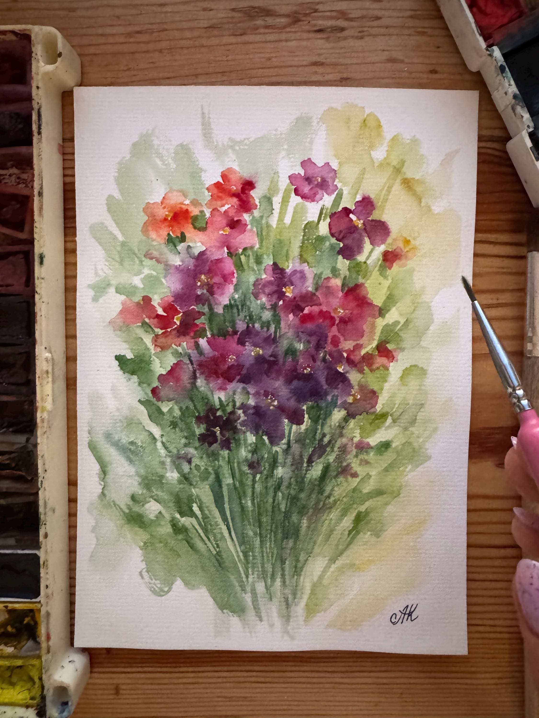 オリジナル水彩画「野の花」：草原の花のアート、8x6インチ - Etsy 日本