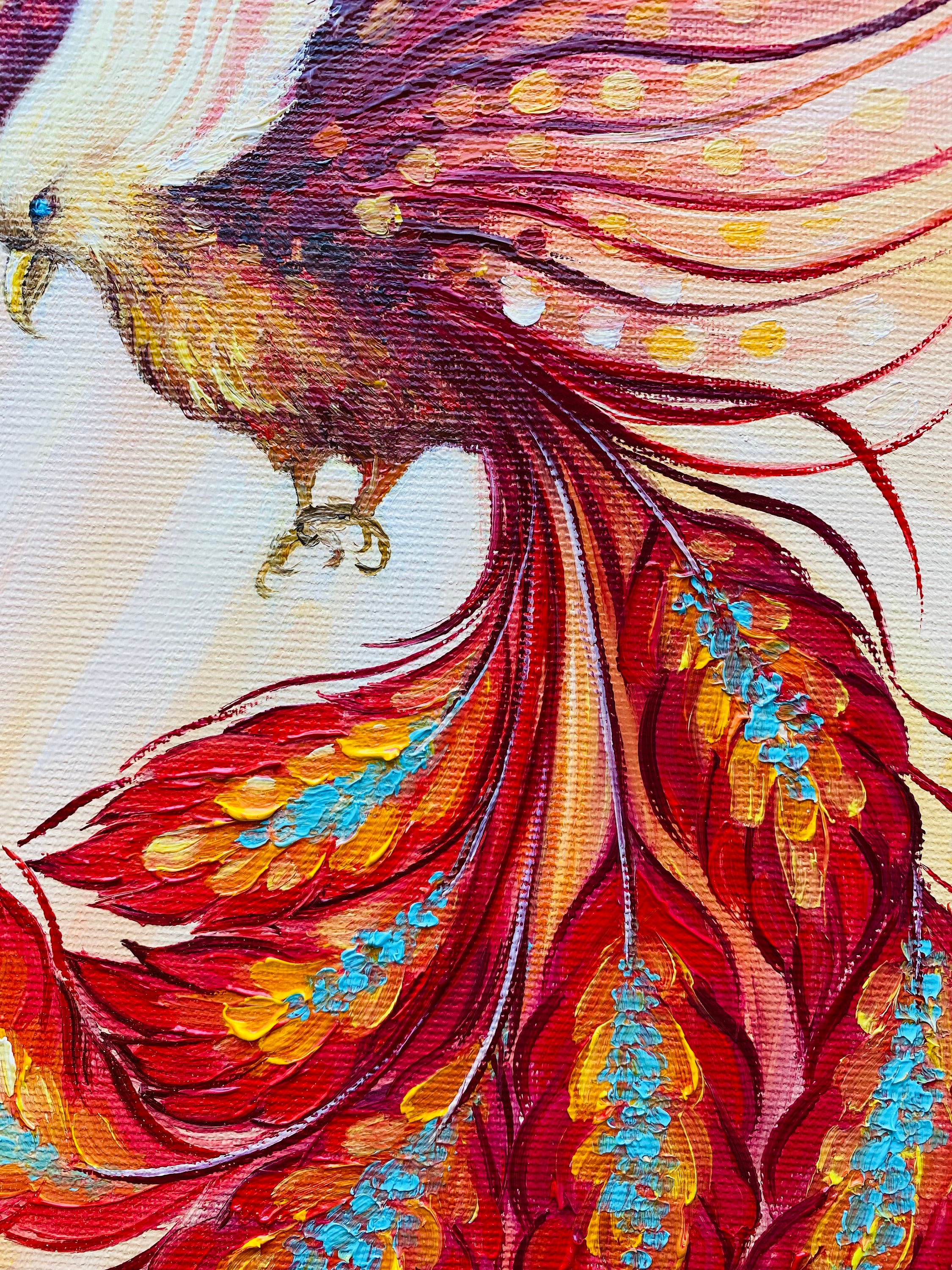 フェニックス油絵：インパスト・ファイアーバード・アート - 10x10