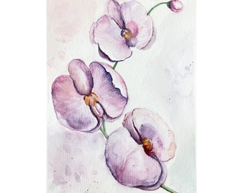 Orchid Painting Floral Watercolor Original Art Orchid Flower Wall Art Orchid Original watercolor Artwork Pink Orchid small art 8x6 by Alla